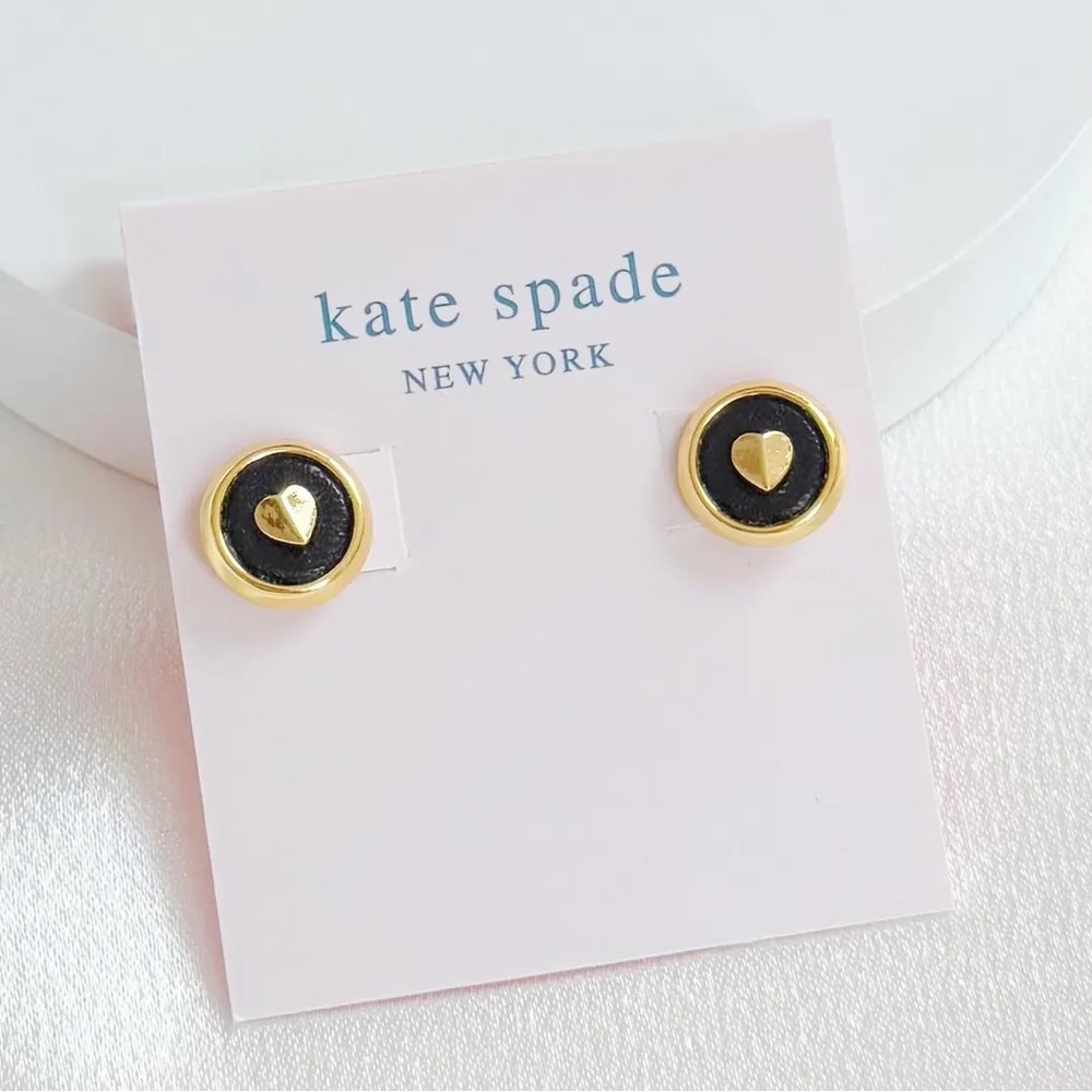 Kate Spade Black Heartful Gold Stud Earrings